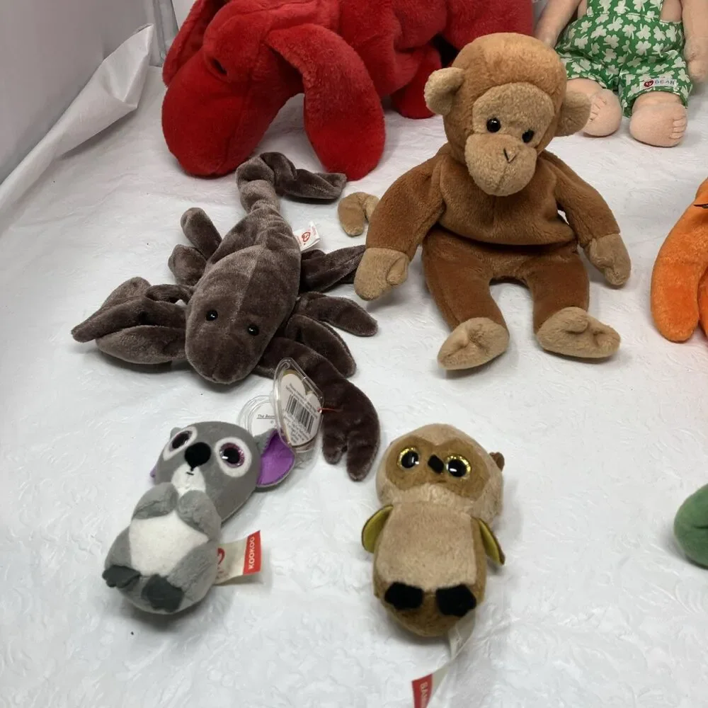 Ty Beanie Babies & Plush Lot of 11 Poodle Bear Scorpion Troll Dog Monkey Etc